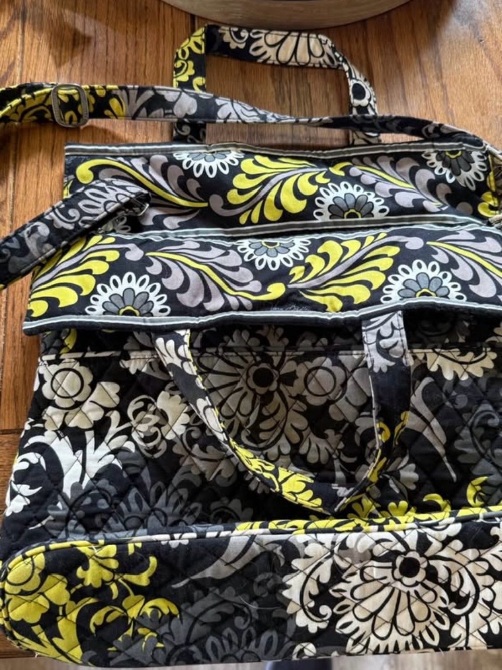 Vera Bradley Black Gray and Yellow Floral Quilted Tote